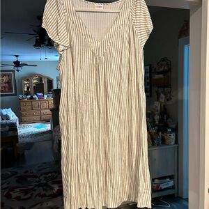 LuLaRoe White and Gray Striped Midi Dress